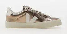 Veja Campo Bronze Metallic Crinkled Leather Low Top Sneakers