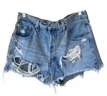 Levi’s 501 High-rise Distressed Denim Shorts 31
