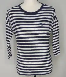 Abercrombie‎ & Fitch Women's Navy & White Striped Crewneck Top| SMALL