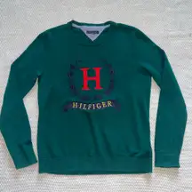 Tommy Hilfiger Women’s Logo Embroidered Emerald Green Knit Sweater Sz Sm
