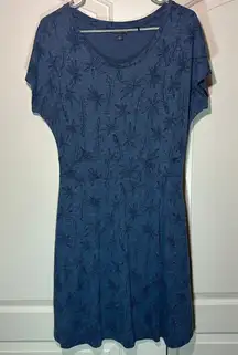 Toad&Co Cue Wrap Short Sleeve Dress Womens L Blue Leaf Organic Cotton Tencel