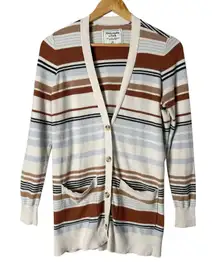Abercrombie & Fitch Striped Cardigan Grandpacore Sweater Brown Cream‎ Blue, M