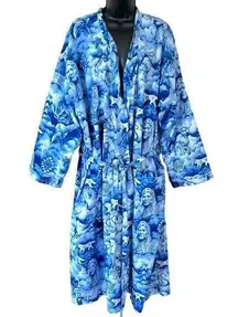Native Legacy American Springs Cotton Blue Wolf Spirit Horse Petroglyph Kimono