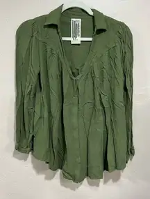 Free People Moss Green Collared Peasant Blouse