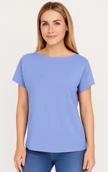 J.Jill Luxe Supima Blue Short Sleeve Tee Top Petite Small Soft Stretch