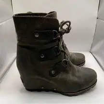 Sorel Boots Joan of Arctic Womens 7.5 Wedge Hidden Heel Brown Lace Up boot