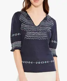 Nic+Zoe Intarsia Linen Blend Stitches Sweater Top Blouse Size XXL Lightweight