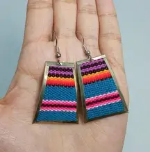 Western Cowgirl Wool & Alpaca Silver Set Earrings Boho Aztec Pattern Handmade