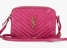 Saint Laurent  YSL Lou Suede & Leather Medium Camera Bag in Magenta Pink