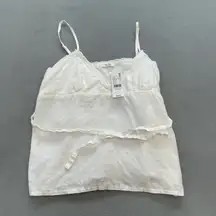 NWT John Galt Brandy Melville One Size White Linen Cami Top Lace Trim Tie Straps