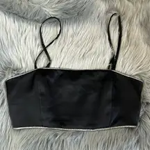 NWOT Rachel Zoe Black Satin Bralette Crop Top Rhinestone Lined sz 12