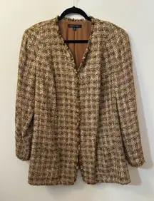 Lafayette 148 Earth Tone Plaid Tweed Blazer 16