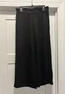 Ann Taylor Loft Women's Size Medium Pants Black Linen Blend Wide Leg Pull On