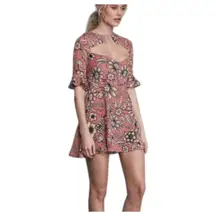 For Love & Lemons Ayla Laced Up Pink Tie Neck Dress Size Small NEW with Tags