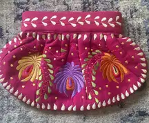 Moyna Embroidered Gathered Clutch Pink Boho On The Go Bag Festival Colorful Carn