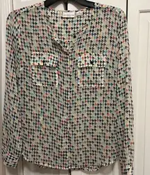 Liz Claiborne  colorful thin almost sheer blouse with geometric design. Petite M