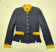 St John Collection By Marie Gray Navy Yellow Knit Blazer Jacket Womens Size 2