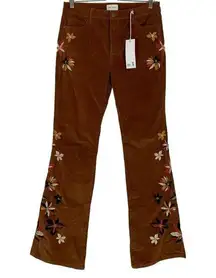 Free People Driftwood Wyatt Corduroy Embroidered Flare Leg Pants Size 30 NWT