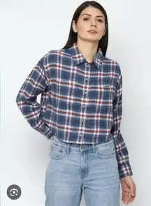 American Eagle Outfitters Cropped Plaid Flannel Shirt Size XXL
