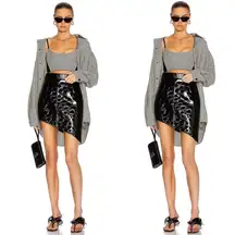 Alexander Wang Asymmetric Croc-Effect Patent-Leather Mini Skirt In Black