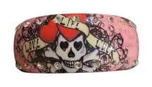 Bracelet pink skull clear rhinestone life love luck goth Punk Rock Bangle