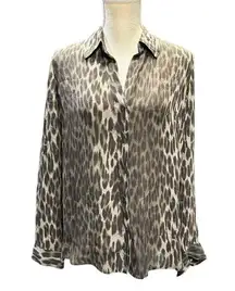 L'agence Leopard-Print Long Sleeve Blouse in Multicolor Brown Silk