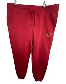 NWT True Religion Red Fleece Joggers With Gold Studded Horseshoe