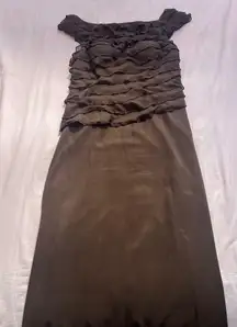 Cachet Chocolate Silk Beaded Ruffle Dress