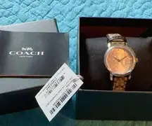 Coach  14503399 KHAKI BROWN SIGNATURE C Rose Gold DIAL Genuine Leather Band NIB.