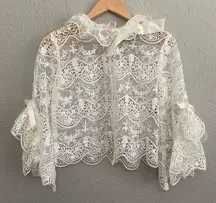 Gracia Bell Sleeve Lace Embroidered Crop Top Size Medium