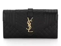 Saint Laurent Envelope Large Flap Wallet In Grain De Poudre Embossed Leather