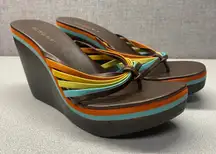 BCBGirls Wedge Flip Flop Sandals Women Size 7.5 Rainbow Straps Platform Heel