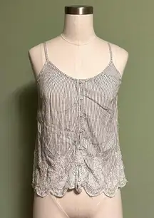 Striped embroidered button down cami