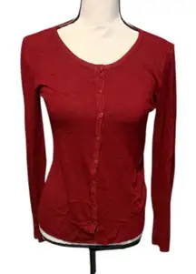 Women's Dark Red Button-Up Cardigan Sweater Preppy Business Casual