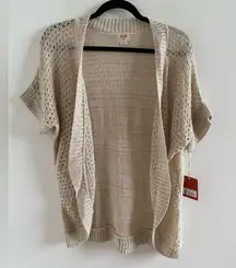 Mossimo Supply Co. Tan Short Sleeve Crochet Open Front Cardigan Size Large NEW