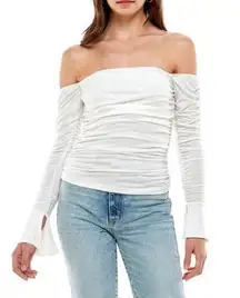 WAYF | New With Tags | Small | Kerry Ruched Off Shoulder Top in Ivory