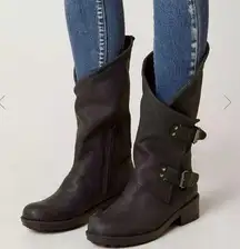 Coolway Anthropologie  Alida Black Leather Wrap Moto Boots Sz 41/10