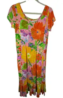 Jams World Vintage Colorful Coga Coral Garden Floral Cap Sleeve Maxi Dress Sz M