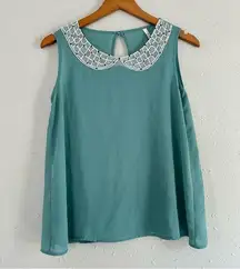 🦋 B Jewel Teal Mint Green Peter Pan Collar Beaded Sleeveless Blouse Medium