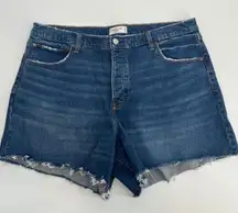 Abercrombie & Fitch The Dad Short High Rise Denim Distressed Frayed Hem Sz 18