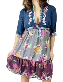 Johnny Was embroidered silk paneled dress NWT