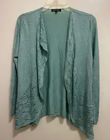 Notations Womens Green Sparkle Glitter Cardigan Sweater S Knit Crochet Trim