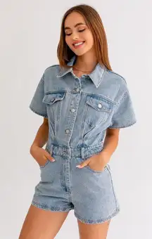 | Short Sleeve Denim Romper