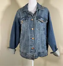 EUC Distressed Stone Wash Jean Jacket - Size XL