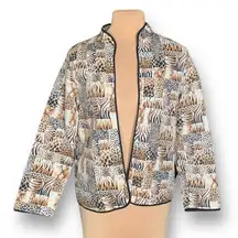 Vintage 90s Collarless Blazer Cream Patchwork Quilted Zebra Animal Print 10