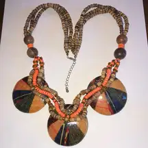 Multi Strand Beaded Neutral Tone Boho Chunky Statement Necklace