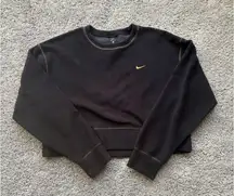 Nike Therma Fleece Womens Black Cropped Crewneck Sweater Size L