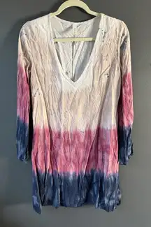 Blue Blush Boho Tie-Dye Long Sleeve Dress