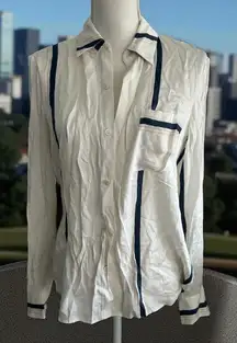 FRAME Women's White Striped Long Sleeve Button Down Shirt Size Small