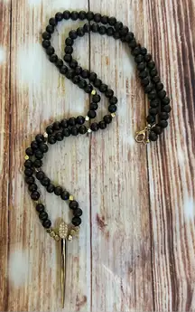 Express Black Beaded Gold Horn Long Necklace